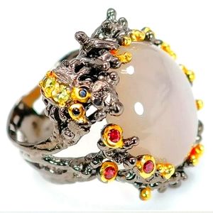 Blush Chalcedony Spider Sterling Silver Ring